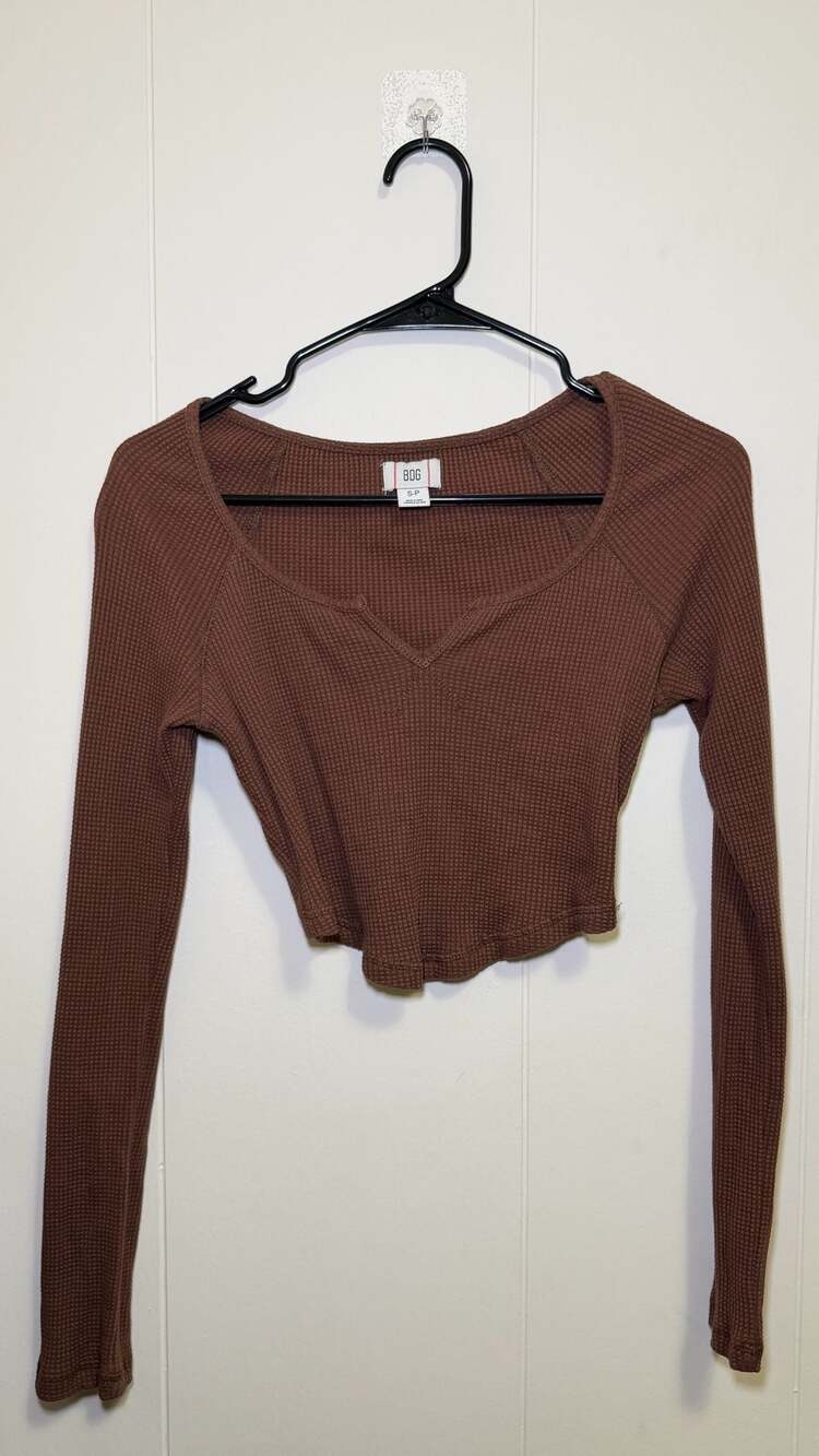 BDG Urban Outfitters Brown Waffle Knit Long Sleeve Crop Top Size S-P